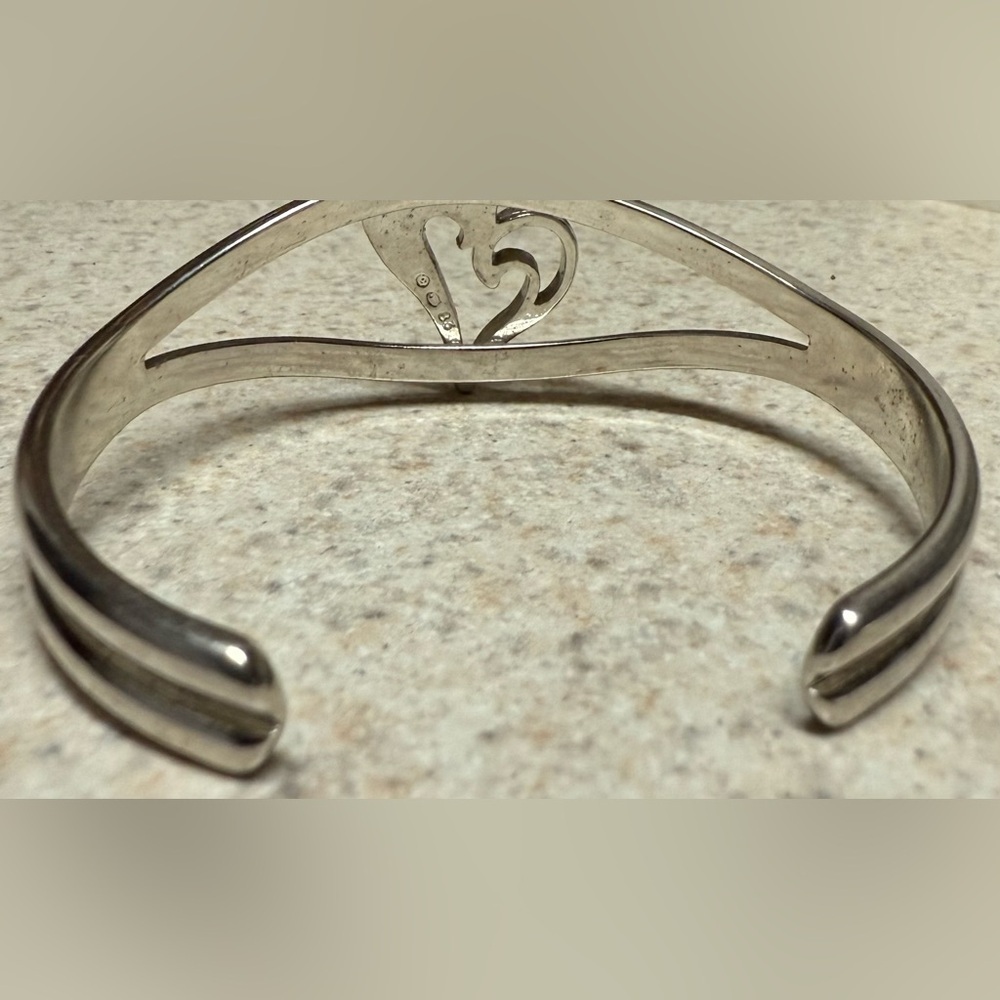 Vintage Sterling Silver Turquoise Inlay Heart Cuff Bracelet - Picture 6 of 7